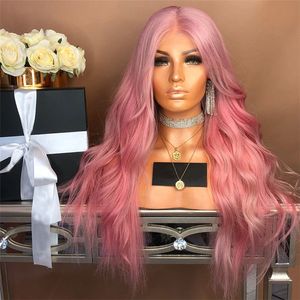 SHUOWEN Perruques Synthétiques 26 pouces Naturel Wav Simulation Cheveux Humains Rose Couleur Perruque Perruques En 10 Styles XY-C150