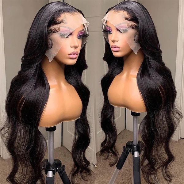 Perruque Lace Front Wig synthétique ondulée de 26 pouces, perruques de simulation de cheveux humains 13x4 pour femmes HQ601