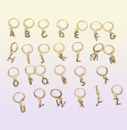 Boucles d'oreilles pendantes colorées, 26 initiales, pavées de cz, breloques de l'alphabet, simples, personnalisées, nom, lettre, bijoux 9789189