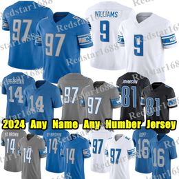 #26 Jahmyr Gibbs voetbalshirt #14 Amon-Ra St. Brown Jameson Williams Malcolm Rodriguez Johnson Matthew Stafford Barry Sanders Jared Goff Elke naam Elk nummer truien