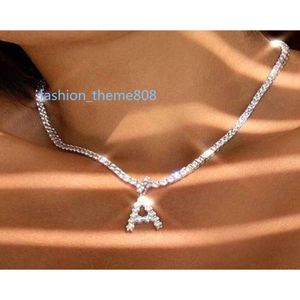 26 lettre initiale collier couleur argent Tennis chaîne ras du cou pour les femmes déclaration Bling cristal Alphabet collier collier bijoux 7004227