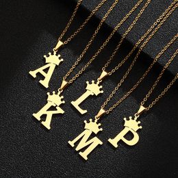 26 Letter Eerste Hanger Ketting Roestvrij Staal Vergulde Kroon Kettingen voor Vrouwen Sieraden