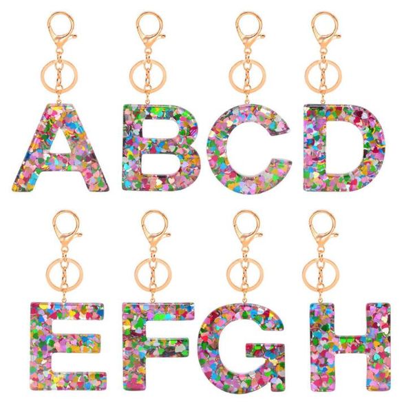 26 lettres Keychains Coloré Fashion Coeur Sequins Résine Keychain English Alphabet KeyRing Sac à main suspendue Porte-clés de décoration