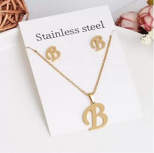 26 Lettre Colliers avec boucle d'oreille ensemble de bijoux En Acier Inoxydable Plaqué Or Ras Du Cou Initiale Pendentif Collier Femmes Alphabet Chaînes En Gros