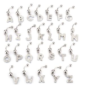 26 lettres style charmant corps Piercing cristal strass incrusté nombril nombril anneau en acier inoxydable bijoux