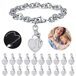 26 Letters Armbanden A-Z Charm Initial Armbanden Voor Vrouwen Kind Mode Hart Hanger Roestvrij Stalen Armband Sieraden Pulseras324h