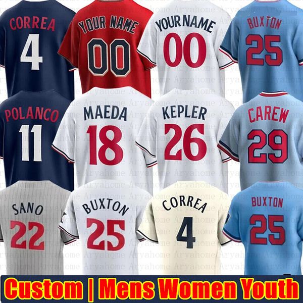 Personalizado 23 Royce Lewis 4 Carlos Correa Jersey de béisbol Byron Buxton Max Kepler Pablo López Jorge Polanco Jhoan Duran Joe Ryan Joey Gallo Kirby Puckett Harmon Killebrew