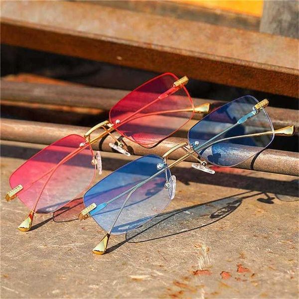 26% de descuento al por mayor de gafas de sol Gafas de sol rectangulares pequeñas sin montura de moda para mujer Gafas con gradiente claro retro Hombres Gafas de sol cuadradas coloridas Sombras UV400