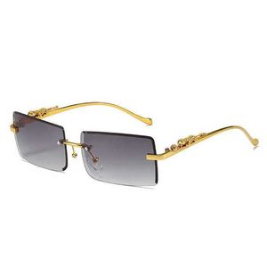 26% de réduction en gros de lunettes de soleil lunettes de soleil rectangulaires sans monture femmes nouvelle marque de luxe mode métal tête de léopard ombre petites lunettes de soleil carrées pour hommes