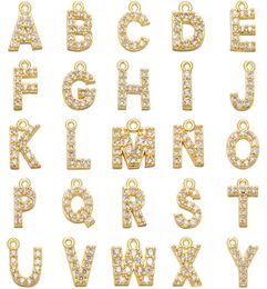 26 PCSset Simple Classic Custom az 26 Alphabet Letter Charm Gold Color Copper Zircon Nom de charme Pendre