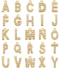 26 PCSset Simple Classic Custom az 26 alphabet lettre charme gold couleur cuivre zircon nomme de charme pendentif
