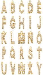 26 PCSset Simple Classic Custom az 26 Alphabet Letter Charm Gold Color Copper Zircon Nom de charme Pendre