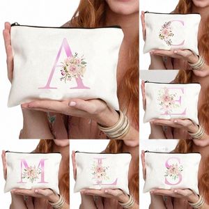 26 Initiales roses Femmes Cosmetic Sac Bride's Toilet Makeup Pouch Cosmetic Case Bridesmaid Gift Bachelorette Party Cadeaux Lady Sacs O07R #