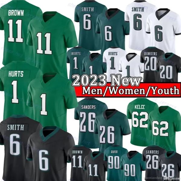 26 Saquon Barkley Jason Kelce Jalen Hurts Football Jerseys AJ Brown Kelly Green Devonta Smith Brian Dawkins Haason Reddick Reggie White Darius Slay Goedert Mailata