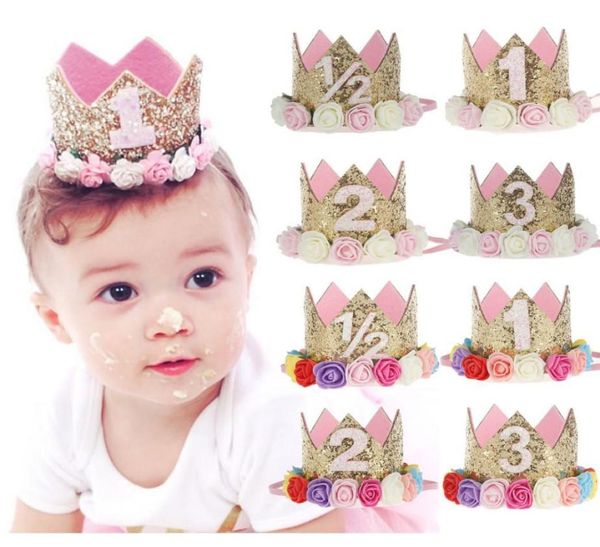 26 estilos Corona de flores diademas Fiesta de cumpleaños Bebés Niñas Tiara diademas accesorios para el cabello para niños princesa Glitter Sparkle Cute Hea1815035