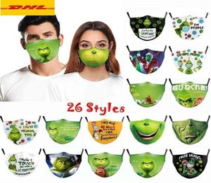 26 estilos Grinch robó Navidad Impresión 3D Cos Mascarillas de algodón Reutilizable Lavable A prueba de polvo Moda linda Máscara para adultos Adornos1762401