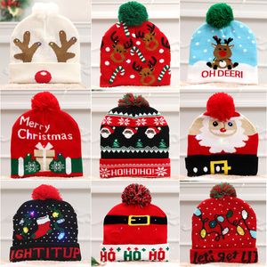 26 stijlen Led Kerstmutsen Winter Warme Hoeden Gehaakte Cartoon Cap Volwassen Kinderen Kerst Glow Gebreide Muts