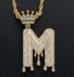 26 DROP EAU ANGLAIS Collier de couronne initiale Bling Jewelry SE CUBIC Zirconia 18K Gold Letter Diamond Pendant Hip Hop Colliers For6270907