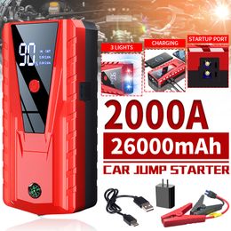 26000mAH 2000a Portable Car Jump Starter Power Bank Banter Booster Department pour le chargeur de batterie de voiture de start-up d'urgence 12V 6L