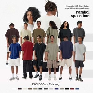 260G pesado primavera/verano tono tierra Hombro Color sólido manga corta calle marca de gran tamaño con el mismo párrafo para hombres y mujeres camisetas gruesas para hombre