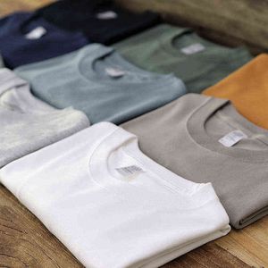 260 g Peso pesado Hombres Camisetas Vintage Casual Color Sólido O-cuello Manga larga 13 colores Juventud Guapo Básico Coreano Camisetas sueltas T220808