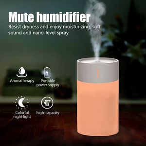 Humidificadores de aire portátiles de 260ml Mini difusor de aceite aromático rociador de niebla fría USB con luz nocturna suave colorida para purificador de coche doméstico