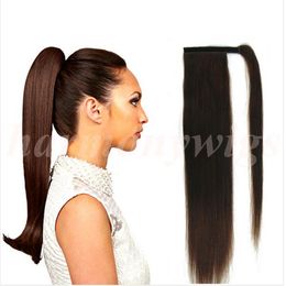 Top quality 100% Human Hair ponytail 20 22inch 100g #1B/Off Black Double Drawn Brazilian Malaysian Indian hair extensions More colors