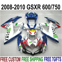 High quality fairing kit for SUZUKI GSXR750 GSXR600 2008 2009 2010 K8 K9 blue white green fairings set GSXR 600 750 08-10 TA28