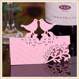 50x Freeshipping Nouvelle Invitation De Mariage Partie Décorations Laser Lieu De Découpe Carte De Siège Nom Belle Oiseaux Avec Feuille Fleur Papier
