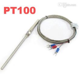 Sensor de temperatura del tubo RTD PT100 del sensor de acero al por mayor-2PCS / Lot del acero inoxidable 10cm con los alambres de cable de los 2m 3