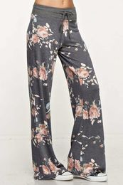 Capris Women Floral Yoga Pants Casual Loose High Waist Wide Leg Ties Design Long Trousers Joggers