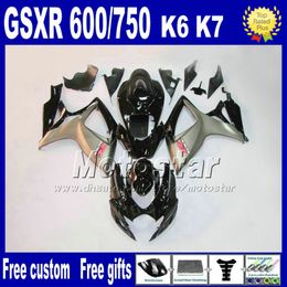 High quality fairing kit for GSXR 600/750 2006 2007 SUZUKI GSX-R600 GSX-R750 06 07 K6 silver black Customise fairings sets FS82