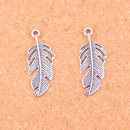 46pcs Antique Silver Plated feather Charms Pendants for European Bracelet Jewelry Making DIY Handmade 40*16mm