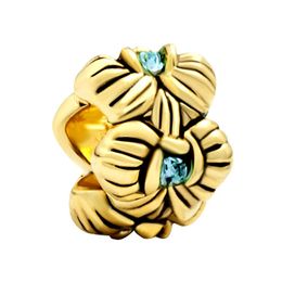 -Gold überzogene Orchidee Blumenmädchen Eueopean Perle Metall Charme Damen Armband mit großem Loch Pandora Chamilia Kompatibel