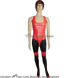 sexy latex rubber fetish UK - Sleeveless Black And Red Decorations Sexy Latex Catsuit With Crotch Zipper Bondage Rubber Bodysuit Fetish Zentai 0051