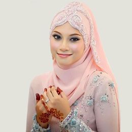 -Dernière Mode 2015 Voiles De Mariée Strass En Mousseline De Soie Perlés Musulman Islamique Mariée Voile De Mariee Arabe Mariage Voiles
