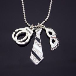 50 SHADES OF GREY Inspired Necklace ~ Freedom Handcuffs Mask Neck Tie Crystals