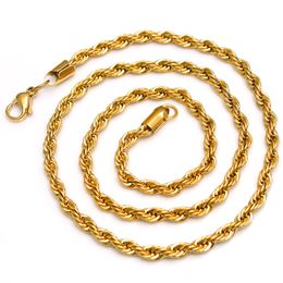 New XMAS /Valentine GIFTS Gold Plated Pure 316L Stainless steel Charming Twist Rope Chain Link Necklace Hotsale Women Men Jewellery 4mm 24''