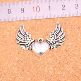 29pcs Antique Silver Plated fly heart Charms Pendants for European Bracelet Jewellery Making DIY Handmade 36*27mm