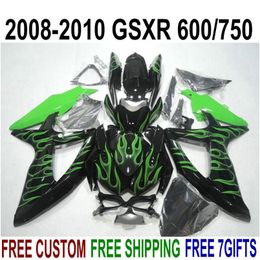 new aftermarket parts for suzuki gsxr750 gsxr600 2008 2009 2010 green flames in black fairings k8 k9 gsxr600 750 0810 fairing kit ks56