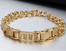 Popular Magnificent surprised Christmas Gift For Husband 7.87'' Stainless Steel Men's Link Chain Bracelet Bangle Fashion IP Gold Plated
