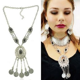 -Bohemia Gypsy Gem Hollow Drop Coin Tassel Gargantilla Collar Boho Turkish Spanish Ethnic Tribal Party Jewelry