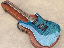 Custom 6 Strings Blackmachine Black Machine Trans Blue Quilted Maple Top Electric Gutiar Super Thin Body & Shaped Headstock Black Hardware