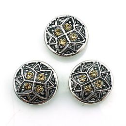 metal chunks UK - Fashion 18mm Snap Buttons Light Yellow Rhinestone Retro Metal Chunk Clasps DIY Noosa Bracelets Interchangeable Chunk Jewelry Accessories