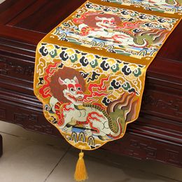 Thicken Ethnic Kirin Table Runner Chinese style High-density Silk Brocade Long Table Cloth Dining Table Pads Party Home Decoration256t