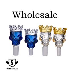 Smoking Accessories BIG Size Skull Style Herb Holder With Crown Bowl Glass Slide Smoke Accessory For Bong Dab Rig Wholesale 340