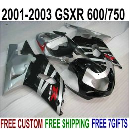 ABS plastic bodykits for SUZUKI GSX-R600 GSX-R750 01 02 03 fairing kit K1 GSXR 600/750 2001-2003 silver black fairings set SK42