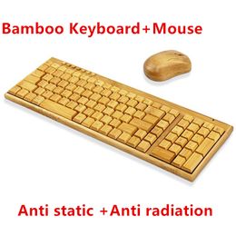 2.4GHz standard 109 tasti della tastiera tastiera di bambù naturale Anti Radiation mano e mouse senza fili di tutta una serie Wood Design