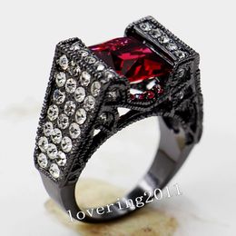 Size5/6/7/8/9/10 Vintage Lovers Crystal Jewellery 10KT Black Gold Filled women lady's Wedding Engagement Ring for love gift