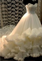 New White Cloud Beautiful A Line Sweetheart Court Train Tulle Ball Gown Wedding Dresses